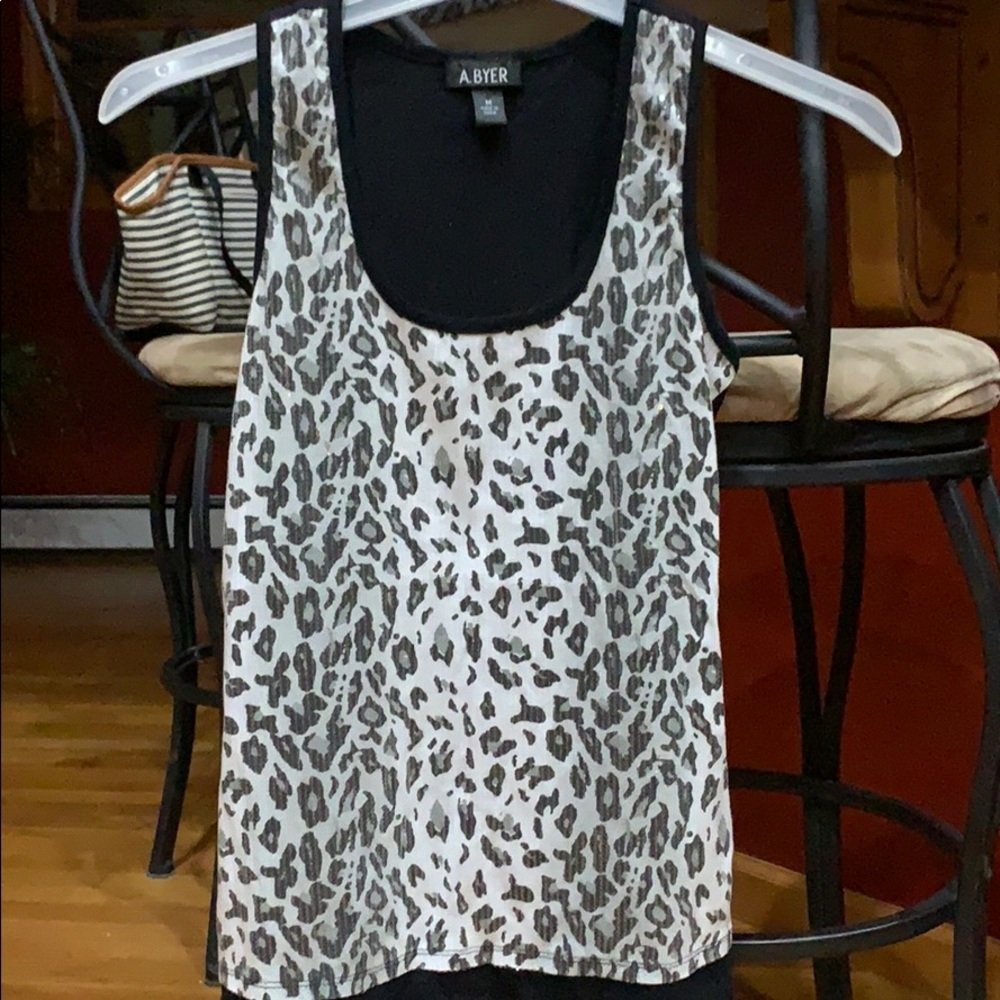 A. Byer Leopard Print Sequence Tank Top